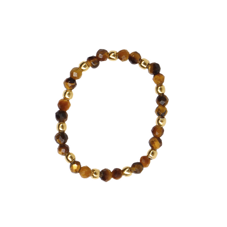 Tiger's eye elastic ring with natural stones