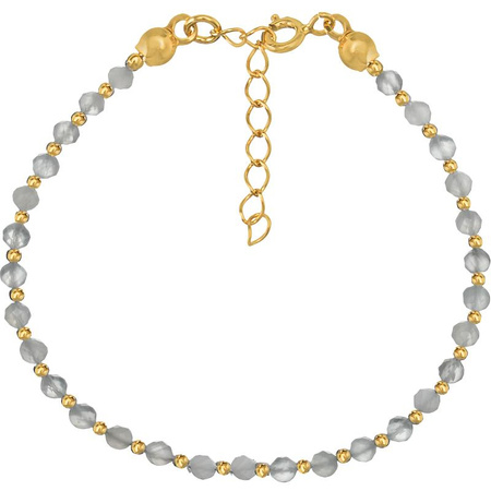 Gold-plated silver bracelet with natural stones 3 mm moonstone interleaved with gold-plated balls